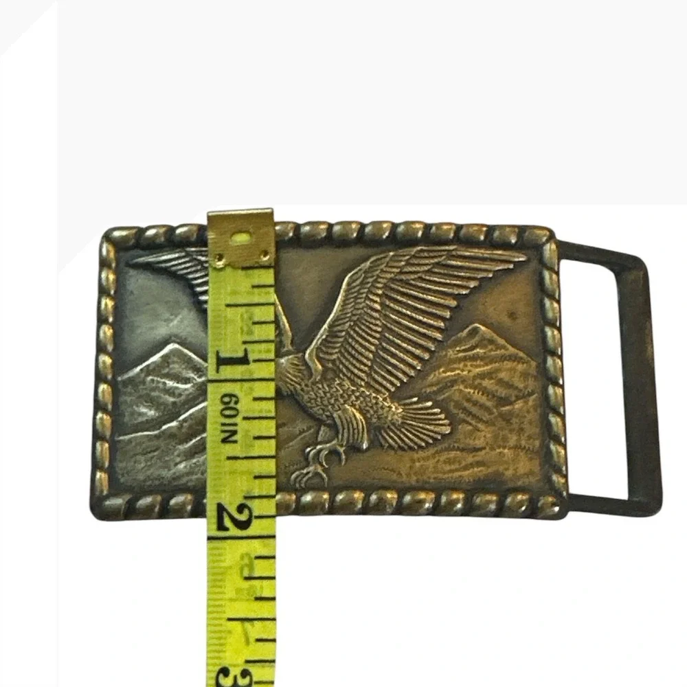 Vintage Brass Tone Soaring Eagle Mountain Scene Belt Buckle Western Metal